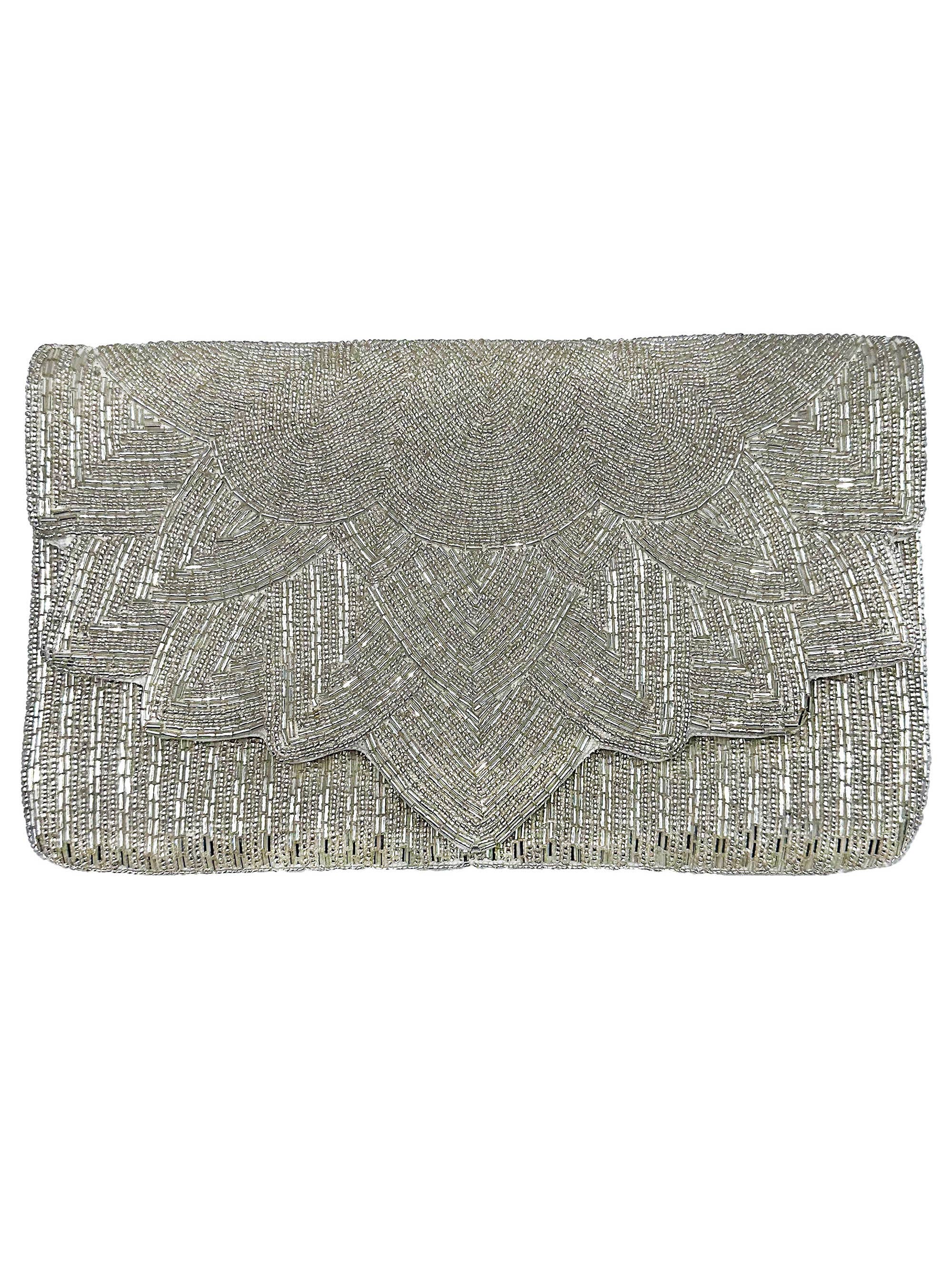 Ole - SILVER SCALLOPED Beaded Clutch LAC-SS-747