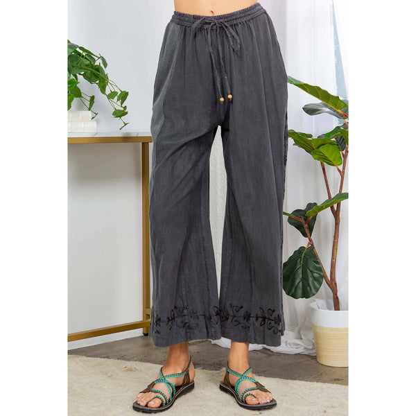 Young Threads - Hand Embroidered Mix-Matched Knit Fabric Ankle Length Pants