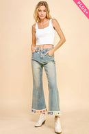 Davi & Dani - PLUS CROCHET TRIM STRAIGHT LEG DENIM JEANS