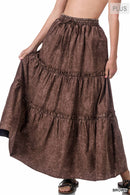 42POPS - `.SI-23133 PLUS SIZE WOVEN ACID WASH DRAWSTRING WAIST TIER