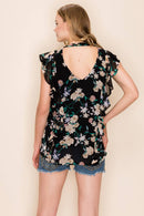 Shopin LA - SP2919T-0619 - WOMEN FLORAL PRINT RUFFLE BLOUSE