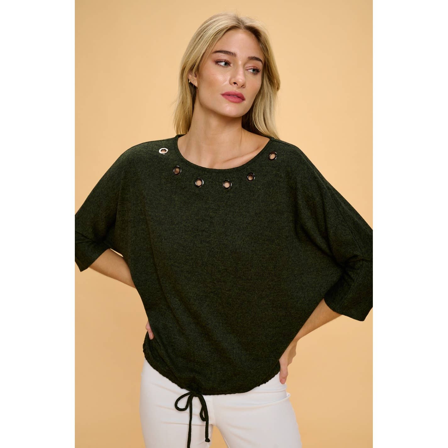 Perseption - ELBOW SLEEVE GROMMET NECK TUNNEL HEM DOLMAN SWEATERS