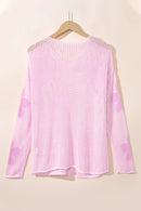 Light Grey 60s Flower Drop Shoulder Hollow Knit Top