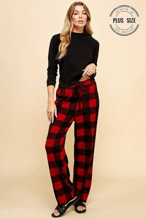 Shopin LA - SPP8043P PLUS COMFY DRAWSTRING PLAID LOUNGE COMFY PANTS