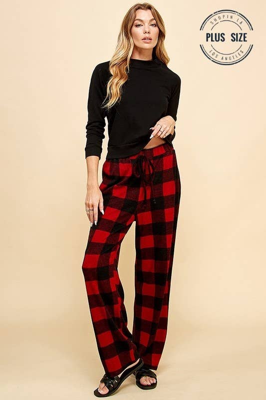 Shopin LA - SPP8043P PLUS COMFY DRAWSTRING PLAID LOUNGE COMFY PANTS