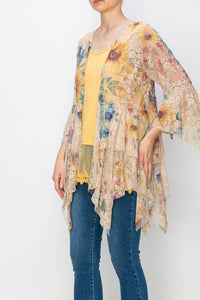 Origami Apparel ~  Lace and Crochet inspired - OLS-4618 TAUPE SUNFLOWER CARDIGAN