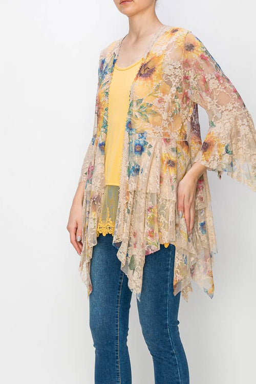 Origami Apparel ~  Lace and Crochet inspired - OLS-4618 TAUPE SUNFLOWER CARDIGAN