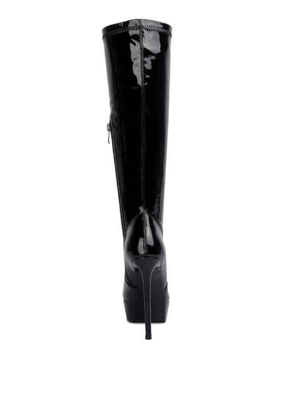 Shawtie High Heeled Stretch Patent Calf Boots