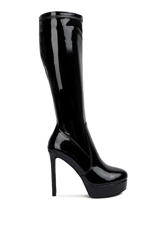 Shawtie High Heeled Stretch Patent Calf Boots