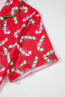 Red Christmas Candy Cane Print Pajama Set