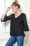 Winslow Collection - V NECK ELBOW SLEEVE LACE TOP G9018250P
