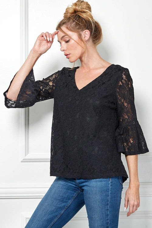 Winslow Collection - V NECK ELBOW SLEEVE LACE TOP G9018250P