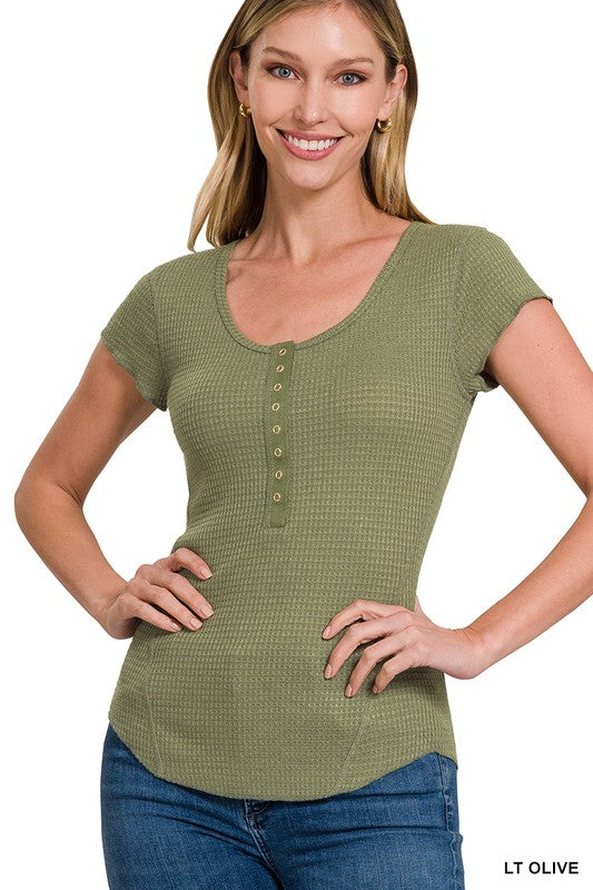 Baby Waffle Snap Button Cap Sleeve Top