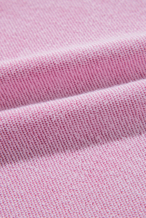 Orchid Petal Waffle Patchwork Raglan Sleeve Exposed Seam Sweatshirt