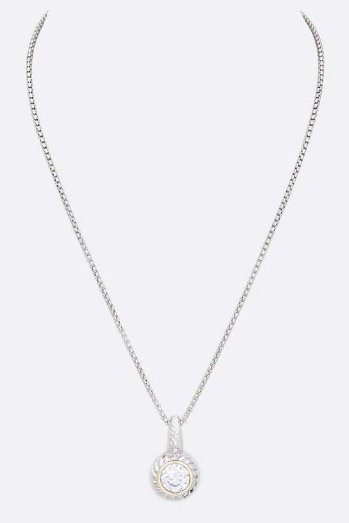 Cubic Zirconia 2 Tone Pendant Necklace