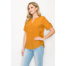 Perseption - Pintuck Front Roll Tab Short Sleeve Mandarin Shirt