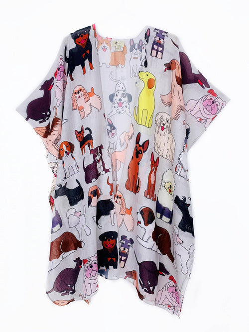 JC Sunny Fashion - JC062685 Cutest Puppy Kimono-L. Grey/Multi