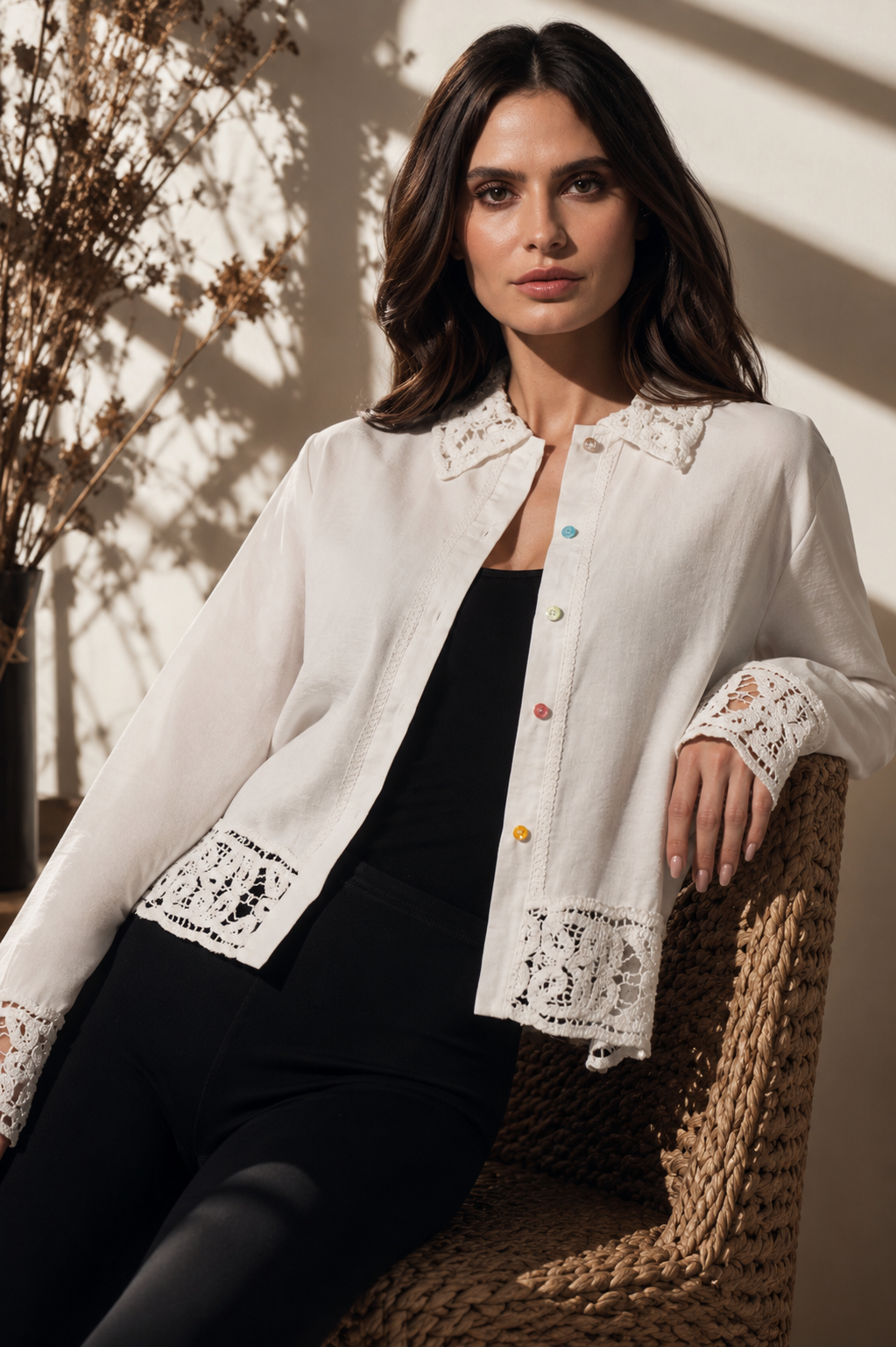 Adore - L3704-1 Lace Trim Knit Button-Front Cardigan