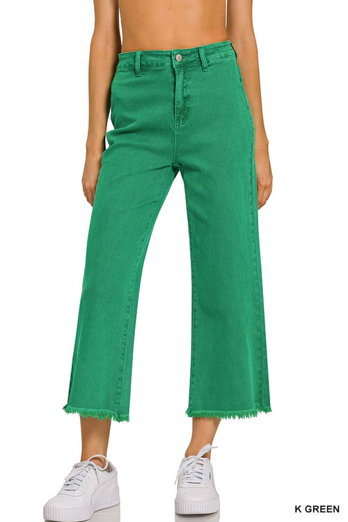 42POPS - ",,..Acid Washed Frayed Cutoff Hem Straight Wide Pants