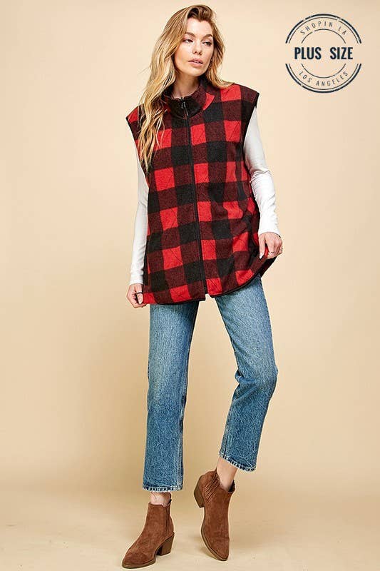 Shopin LA - SPT5193P. - PLUS SIZE REVERSIBLE PLAID ZIP UP POCKET VEST