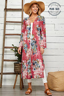 Shopin LA - SG21050AP - PLUS FLORAL PRINT MESH KIMONO WITH SIDE SLIT