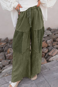 Mineral Wash Tiered Wide Leg Patchwork Drawstring Pants
