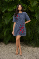 Adore - 2605 Heart Embroidered Denim Dress