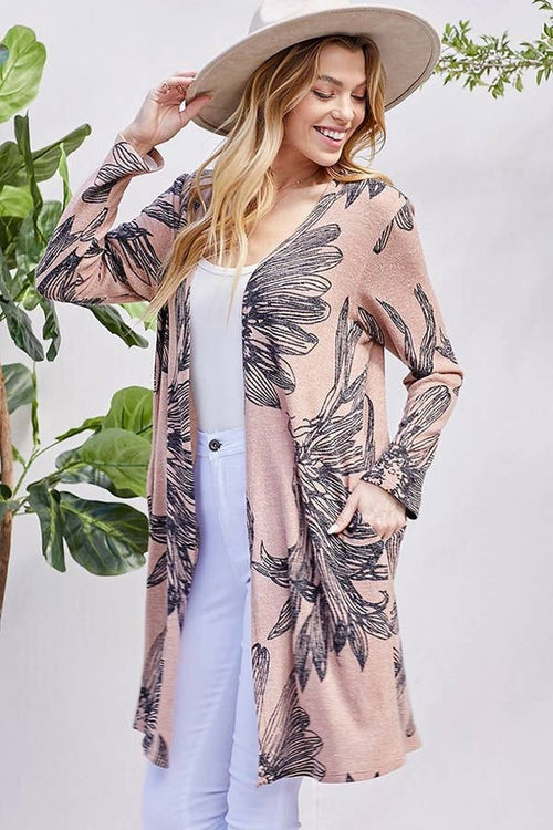 Shopin LA - SG21021-2087 - WOMEN FLORAL PRINT SOFT POCKET CARDIGAN