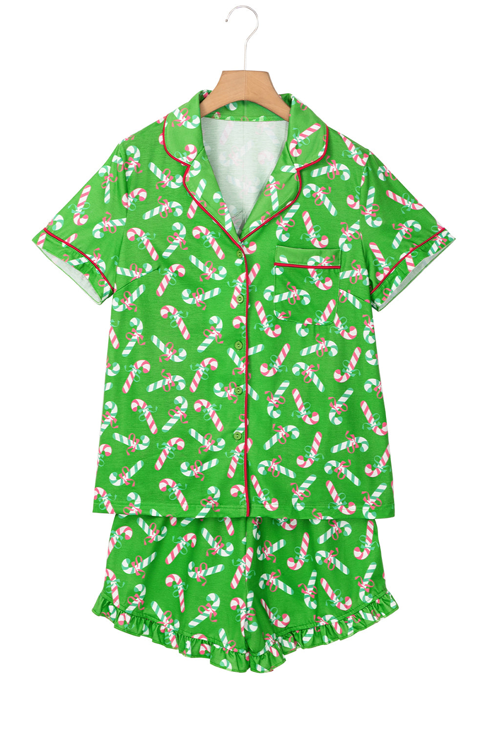 Red Christmas Candy Cane Print Pajama Set