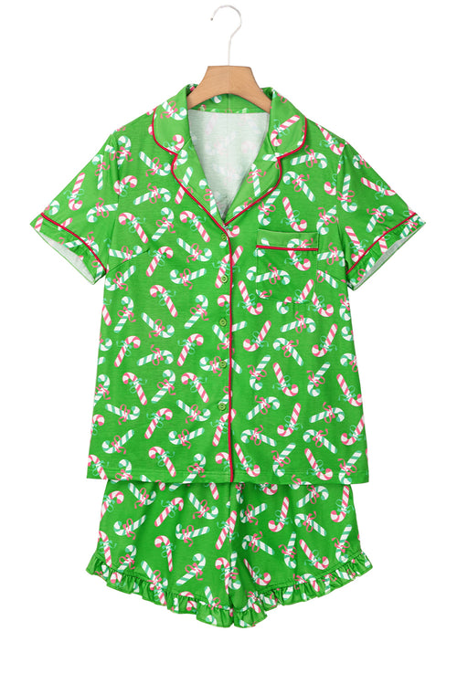 Red Christmas Candy Cane Print Pajama Set