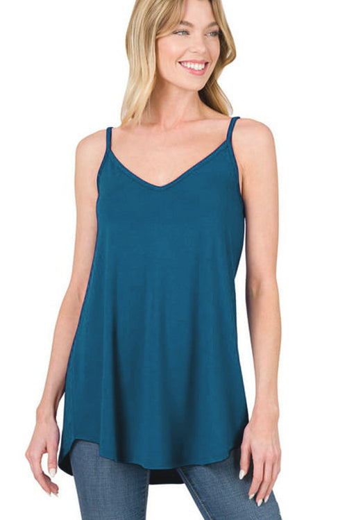 Blue Spaghetti Strap V Neck Flowy Tunic Cami Top
