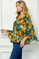 Winslow Collection - RUFFLE SLEEVE V-NECK SWING BLOUSE
