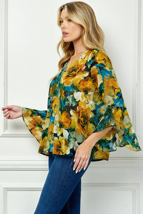 Winslow Collection - RUFFLE SLEEVE V-NECK SWING BLOUSE