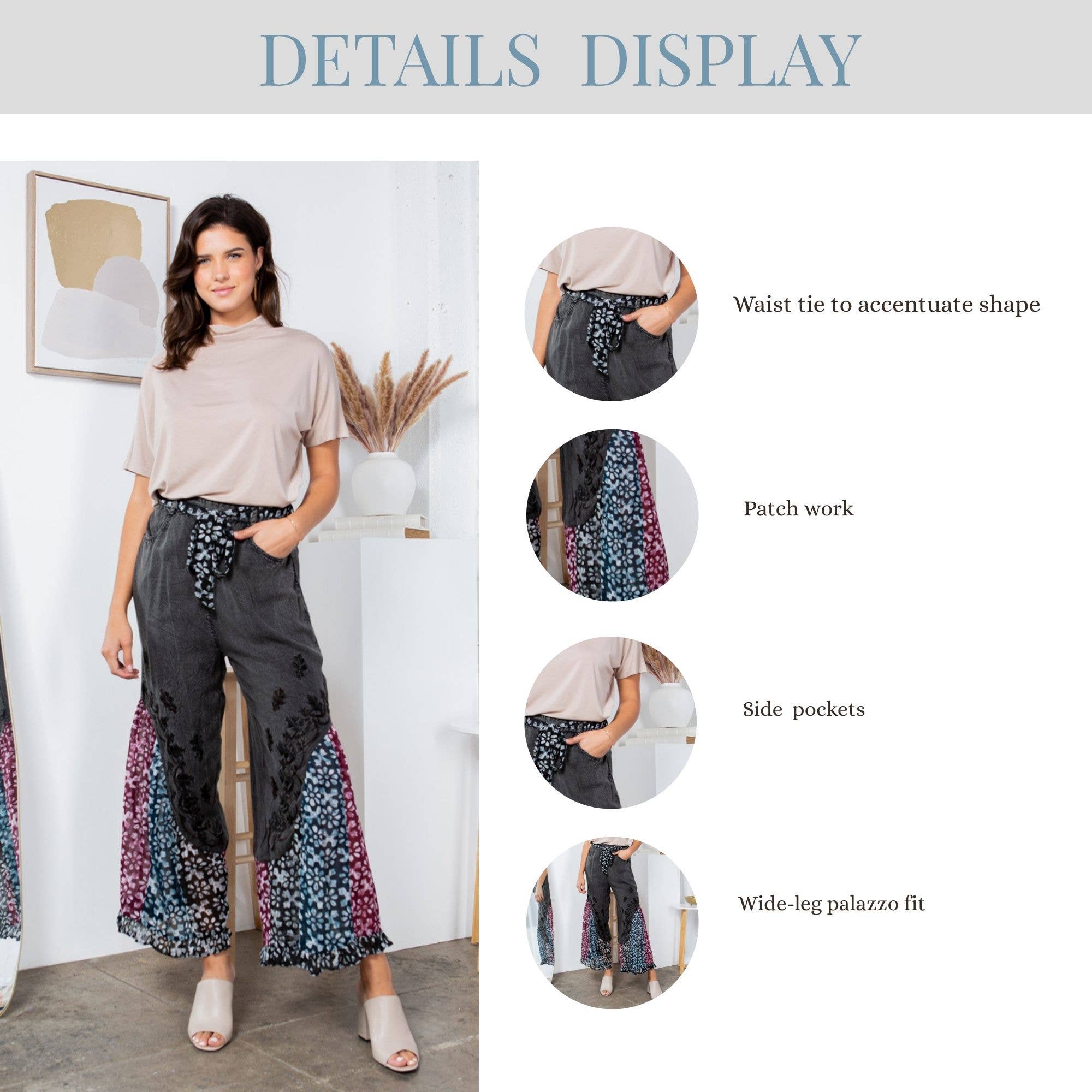 Young Threads - Boho Overdyed Rayon Bellbottom Pants : Gravel / PLUS (XL-1X-2X-3X 1-2-2-1)