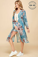 Shopin LA - SG21050AP - PLUS FLORAL PRINT MESH KIMONO WITH SIDE SLIT