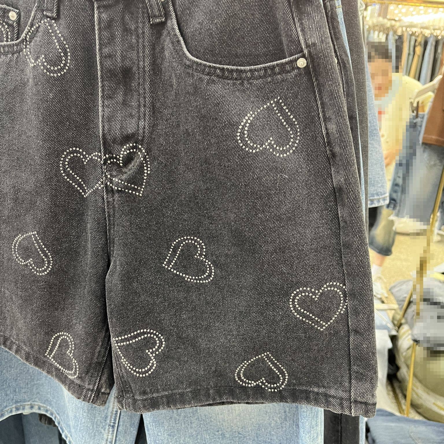 Hope & Sunshine - High Waist Heart Patch Denim Shorts