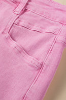 Pink Casual Raw Hem Mid Rise Denim Shorts