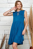 Shopin LA - SPD7008P  PLUS SOLID SLEEVELESS FRONT LACE TIERED DRESS