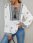 Hope & Sunshine - Boho Lantern Sleeve Tie-Neck Blouse