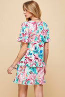 Shopin LA - .SD21025-1011 WOMEN FLORAL SHORT SLV MIDI DRESS WITH RUFFLE