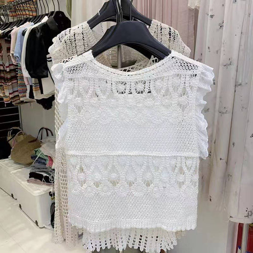 Hope & Sunshine - Crochet Lace-Up Open Knit Cardigan