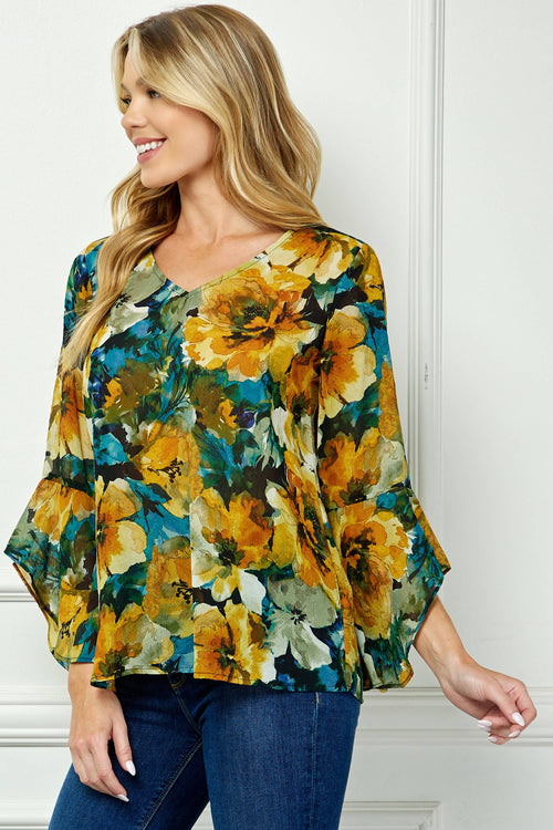 Winslow Collection - RUFFLE SLEEVE V-NECK SWING BLOUSE