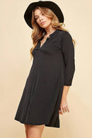 Shopin LA - Q2019D- WOMEN SOLID 3/4 SLEEVE MOCK V NECK TUNIC DRESS