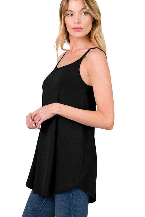 Blue Spaghetti Strap V Neck Flowy Tunic Cami Top