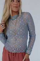 Black Sheer Floral Lace Long Sleeve Slim Fit Top