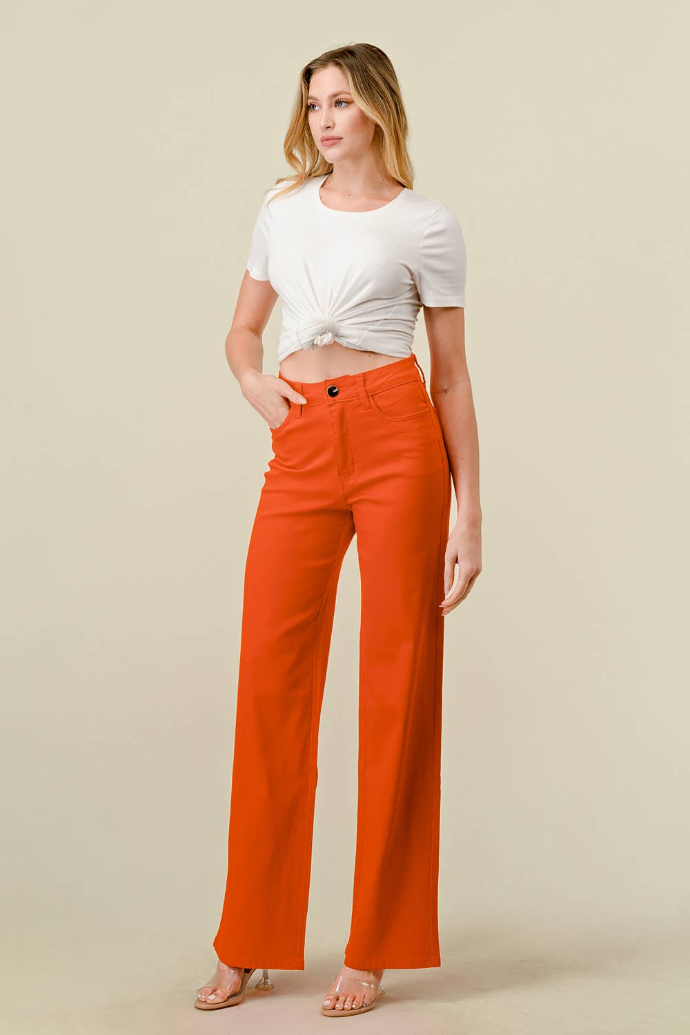 Denim Zone U.S.A. - LVB-200 TANGERINE HIGH WAISTED STRETCHY WIDE LEGS JEANS