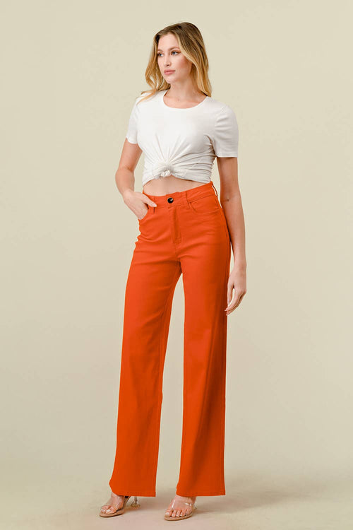Denim Zone U.S.A. - LVB-200 TANGERINE HIGH WAISTED STRETCHY WIDE LEGS JEANS