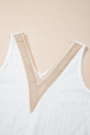 White Lace Crochet Splicing Eyelet V Neck Tank Top