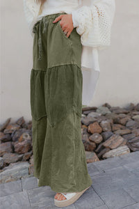 Mineral Wash Tiered Wide Leg Patchwork Drawstring Pants