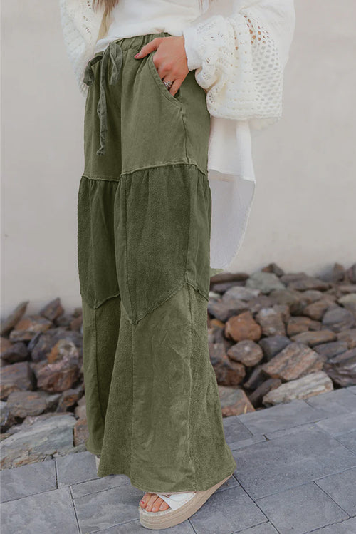 Mineral Wash Tiered Wide Leg Patchwork Drawstring Pants